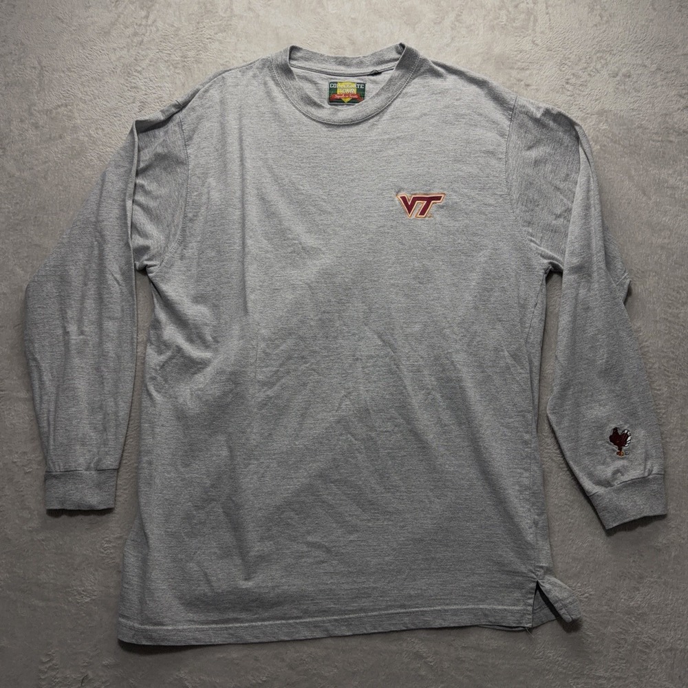 Vintage Virginia Tech Hokies Mens XL Gray Long Sleeve Embroidered T Shirt 90s